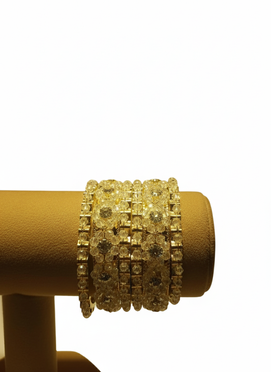 Traditional Gold Textured Bangle with Stone Beads for Women | Wedding Party Wear Jewelry