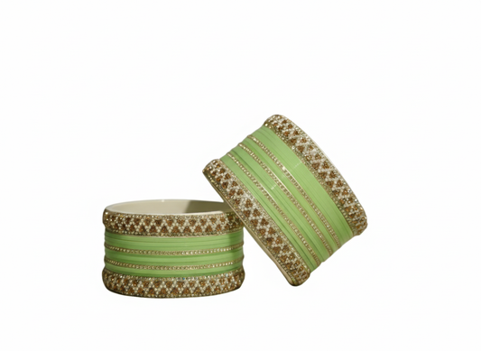 Women's Green Plastic Bangles with Golden Embellishment | Lightweight Party Wear Jewelry