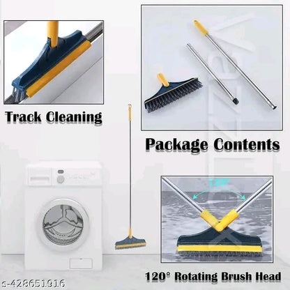2 in 1 Floor Scrub Brush with Wiper Long Handle | 120° Rotation Bathroom Floor Cleaner Brush V Shaped Double Bristles Magic Mop Wiper for Tiles Kitchen | No Bending Heavy Duty