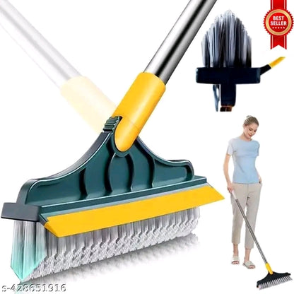 2 in 1 Floor Scrub Brush with Wiper Long Handle | 120° Rotation Bathroom Floor Cleaner Brush V Shaped Double Bristles Magic Mop Wiper for Tiles Kitchen | No Bending Heavy Duty