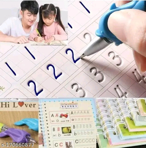 Sank Magic Practice Copybook for Kids - Reusable Handwriting Workbook Set (4 Books: Alphabet A-Z, Patterns, Numbers + Pen)