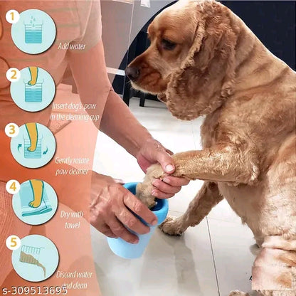 Portable Dog Paw Cleaner Cup - Blue Silicone Reusable Paw Washer for Small Medium Dogs & Cats with Soft Bristles